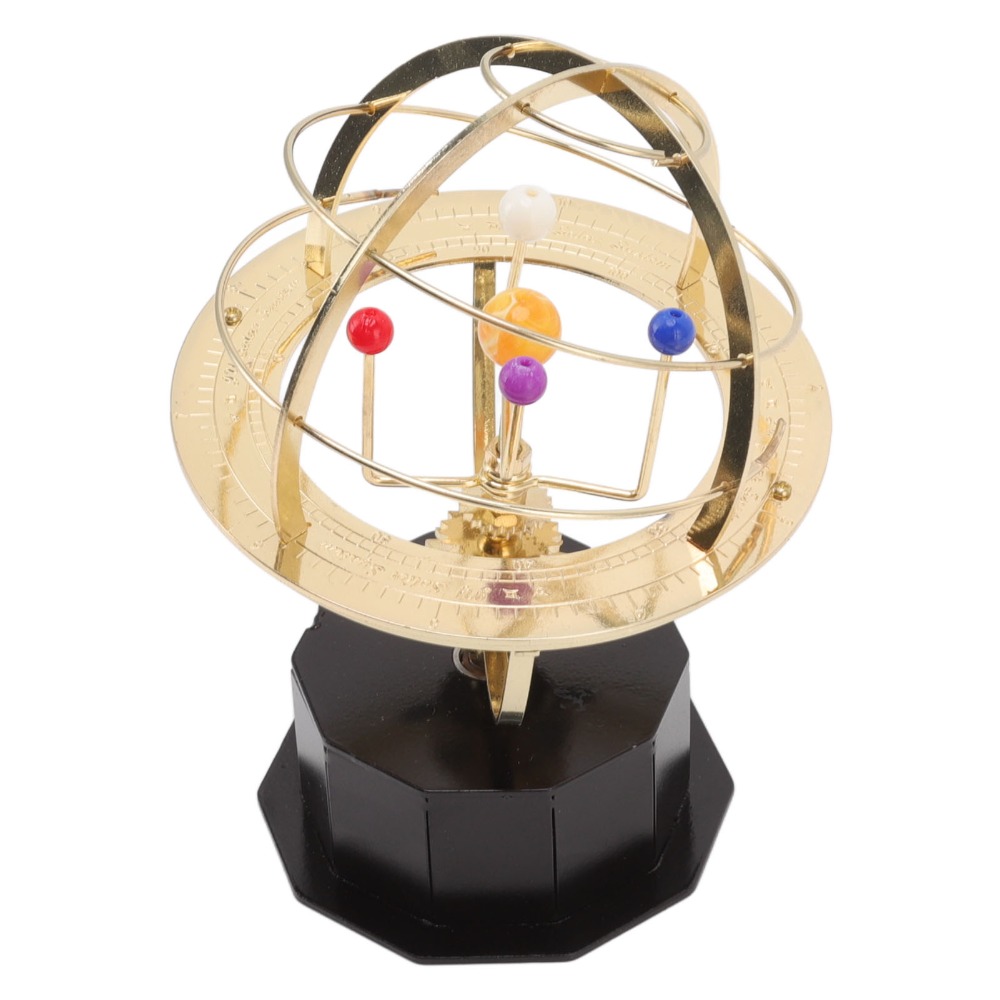 Solar System Orrery - 金色の鉄製太陽系模型 回転式 11x16cm 金属製太陽系模型 電気メッキ加工 5惑星
