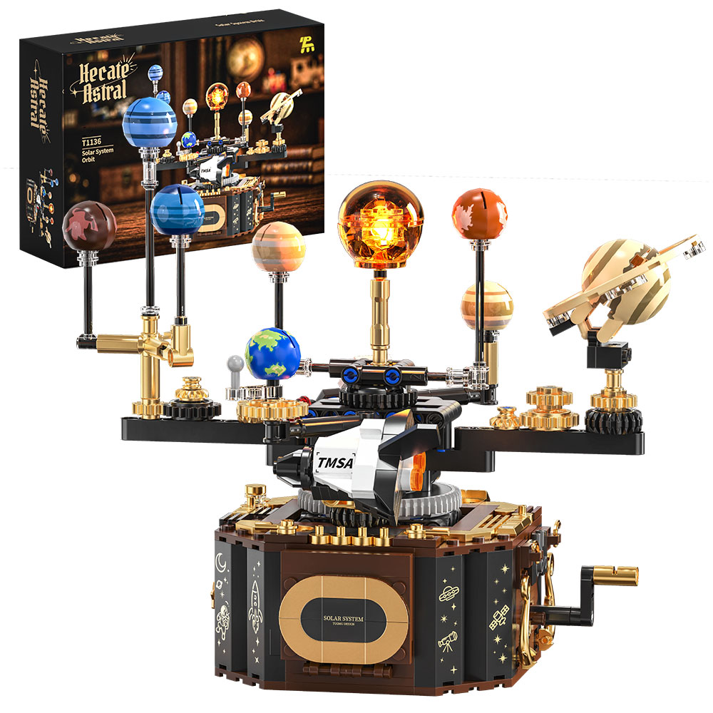 Solar System Orrery - テクニカルソーラーシステムオーレリービルディングブロック惑星地球儀モデルブリックセットライト付き科学教育玩具大人向けギフト