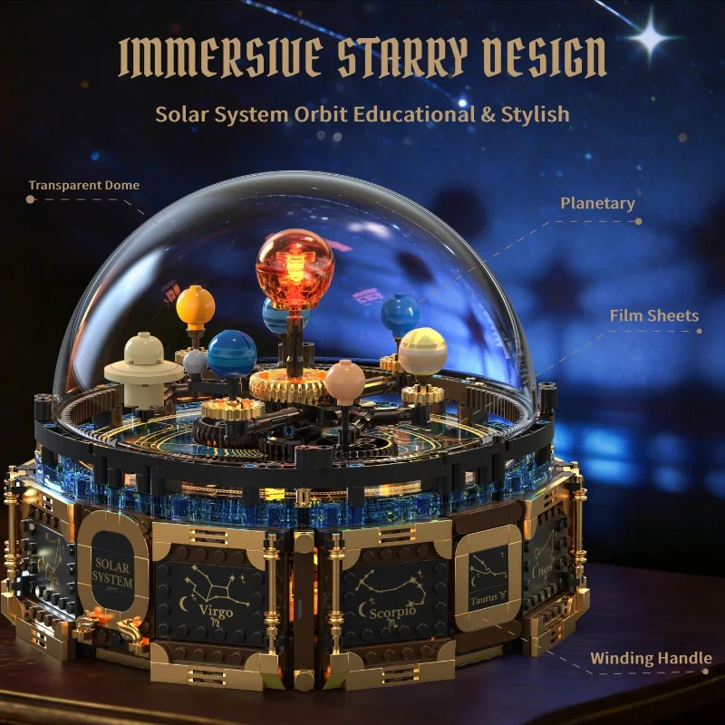 ソーラーシステムオルゴール組み立てブロックセット 回転式惑星 - Solar System Orrery のレビューと価格