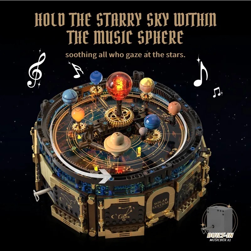 ソーラーシステムオルゴール組み立てブロックセット 回転式惑星 - Solar System Orrery のレビューと価格