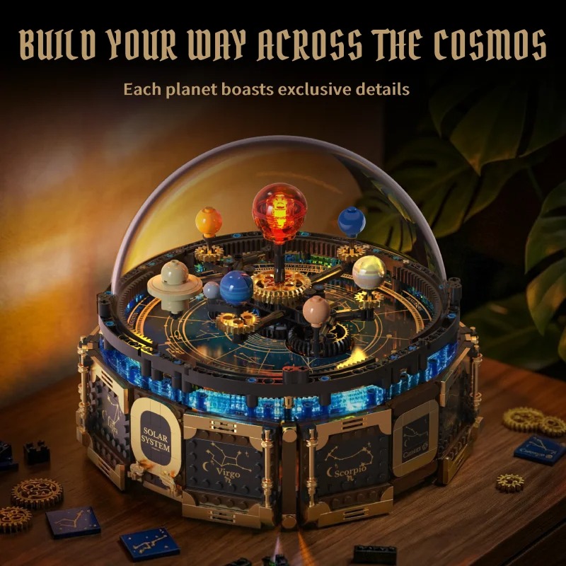 ソーラーシステムオルゴール組み立てブロックセット 回転式惑星 - Solar System Orrery のレビューと価格